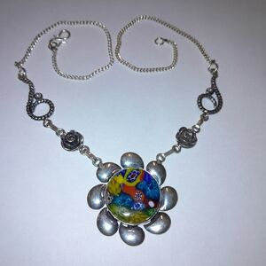 Colorful Floral Pendant Necklace